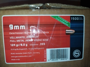 9mm 124 gr FMJ lövedék