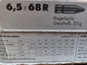 RWS 6,5 x 68 R   7 gramm Kegelspitz
