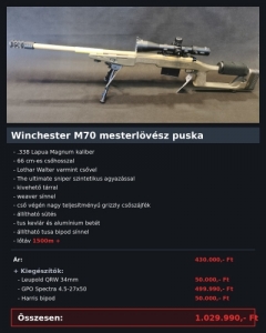 Winchester M70 mesterl�v�sz puska .338 Lapua Magnum 